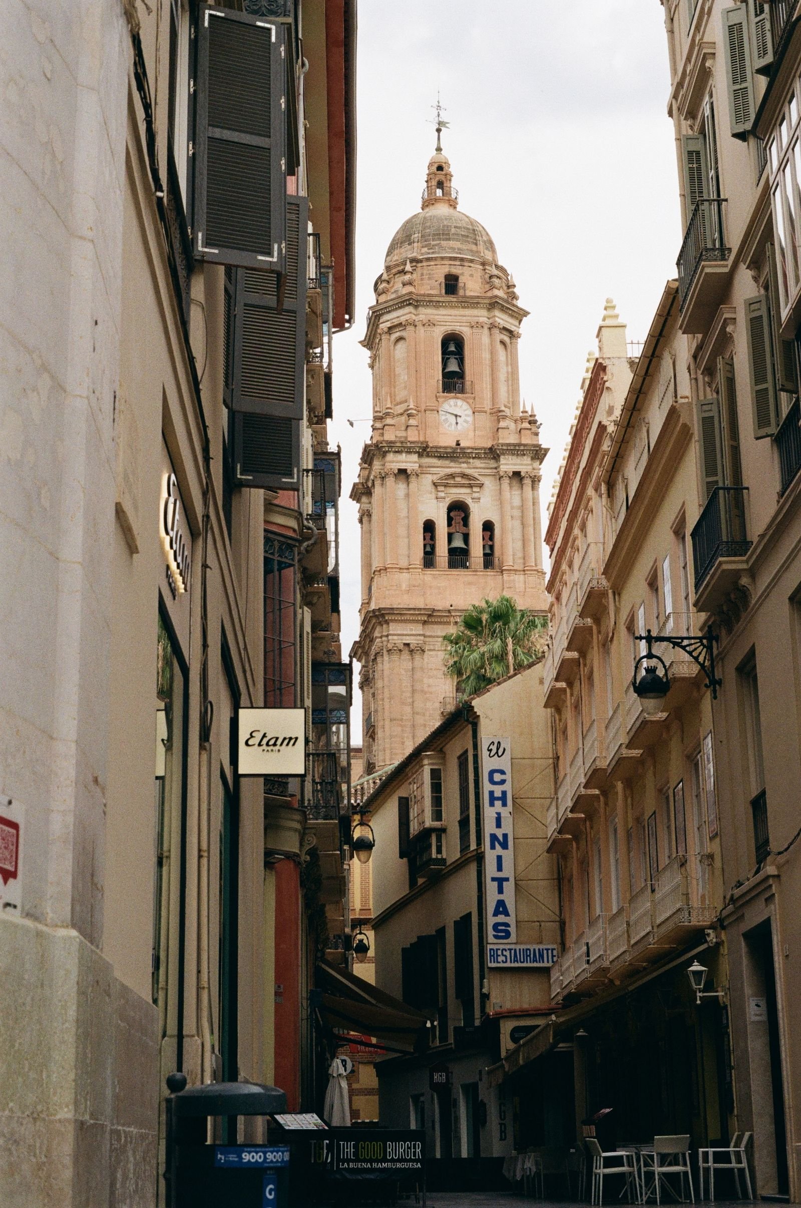 Málaga Cathedral seen from a narrow street in the historic centre