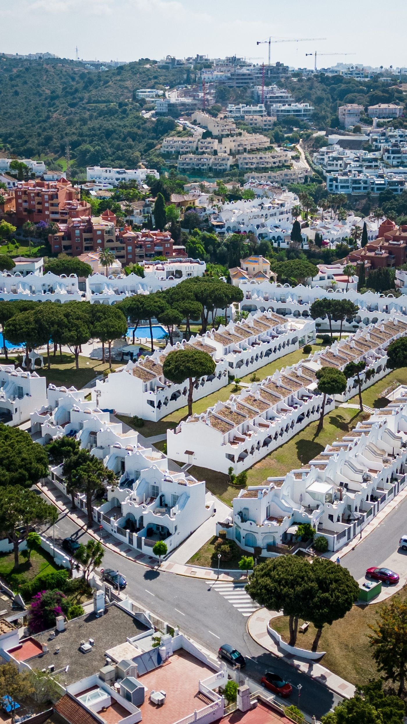 Aerial view of white villas in Marbella