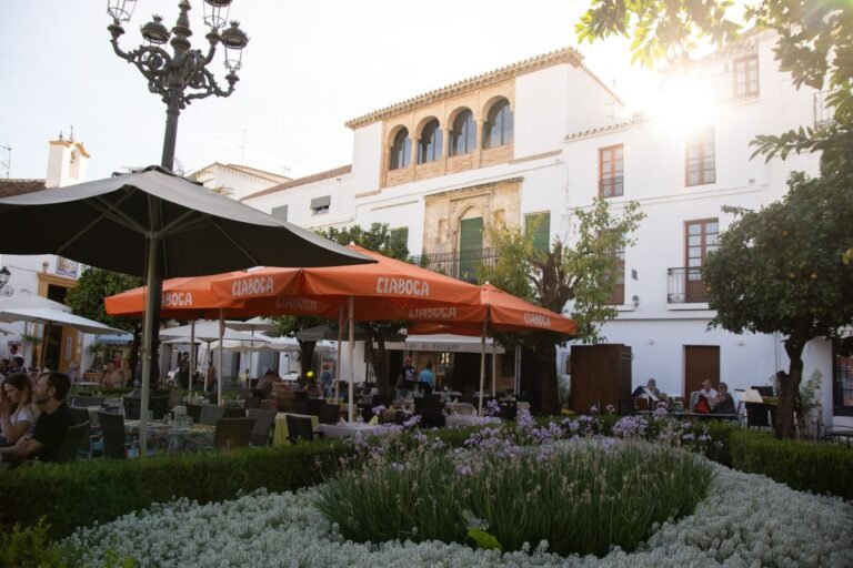 Café terraces in Plaza de los Naranjos, Marbella Old Town