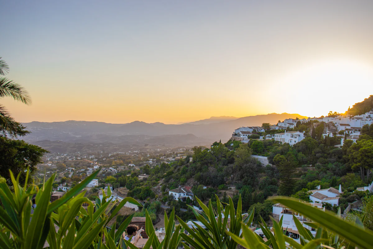Sun setting over the white village of Mijas